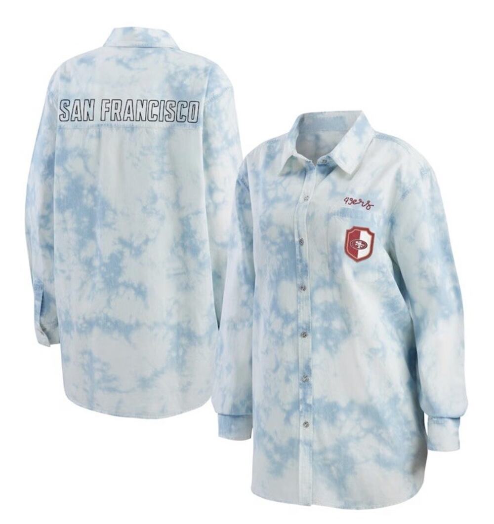 WEAR by Erin Andrew’s SF 49ers Women’s Large Tie Dye Button Up Shirt NFL